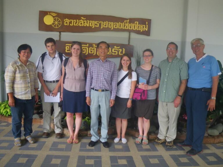 A team from the College of Idaho visiting a Thai tangerine processing plant in a study of the effects of Thai-Chinese agricultural trade. (2011)