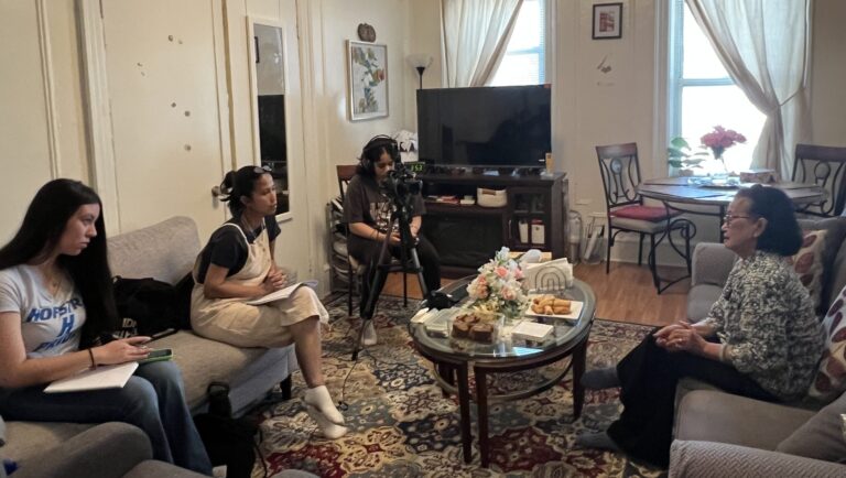 Hofstra University students conducting an interview as part of the project, Roots, Health, and Resilience: An Oral History of Indonesian New York in Times of Crisis