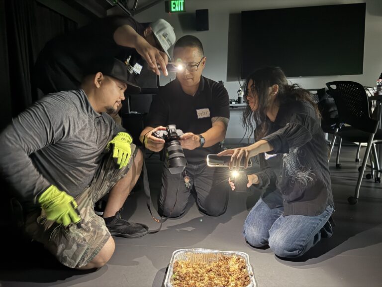 Community members filming a scene as part of Leading Involvement in Film Technique (LIFT): Participatory Media from
Formerly Incarcerated AAPI Communities in Southern California at Occidental College.
