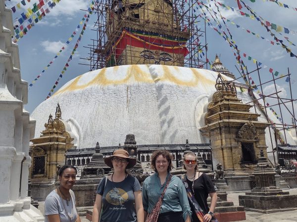 Jordyn Shumpert, Dr Suzanne Bessenger, Delaney Scott, and Kai Miller at Swayambhunath Stupa, Nepal