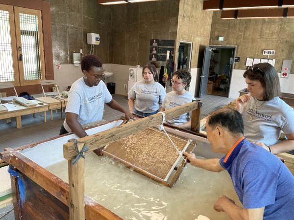 We are learning how to make a traditional Korean paper at the Jeonju Millennium Hanji Museum, and the master paper maker, Shintae Park, was helping us experience each step.
